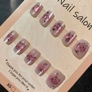 [M] 🐱💅 10Pcs Wearable Reusable Press on Nail Full Cover Short French Cat Kittens